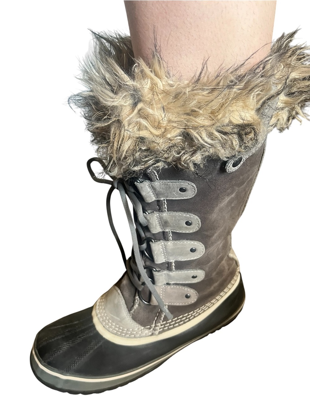 Sorel Gray and Black Faux-Fur Lace-Up Winter Boot women’s size 9 L359
